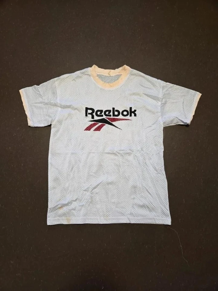 T-shirt Reebok Vintage Mesh Blanc Logo Imprimé Style 90s Sport USA - Photo 1/4