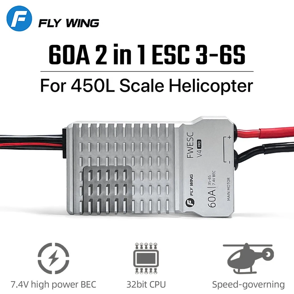 FLY WING Helicopter 60A ESC 32bit CPU 7.4V 5A S-BEC for 450L RC Helicopters - Image 2 of 4
