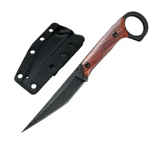 ELITEDGE Fixed Blade TACTICAL DAGGER Wood Handle EDC Belt Knife & Kydex Sheath