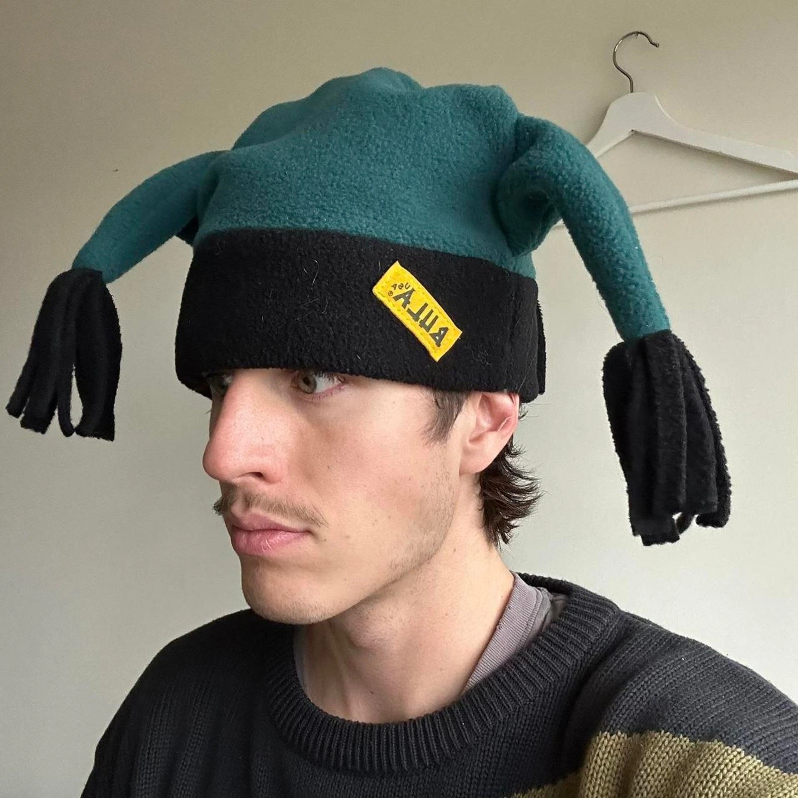Crazy Rare Vintage 90s Bula Fleece Mohawk Spikes Tassel Ski Beanie Cap