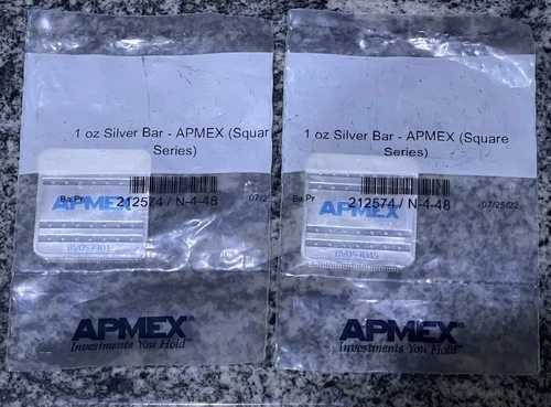LOT OF 2 - 1 oz .999 Fine Silver Bars Sealed APMEX Square Series MADE BY GEIGER