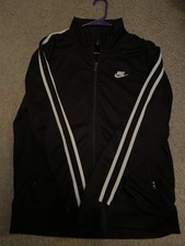 Nike Men's Black Track Jacket White Stripes Full Zip Pockets Size L