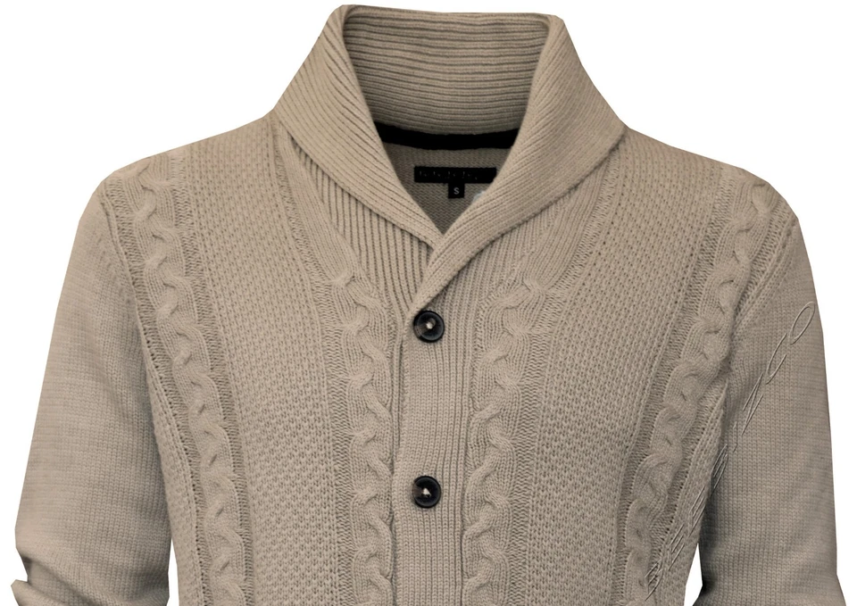 Button Up Cardigan Shawl Neck Cable Knit Plain Casual Knitted Cotton Mix Jumper - Image 3 of 4