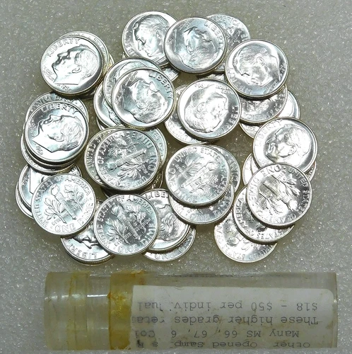 1962 Roosevelt Silver Dime Gem BU UNPICKED Original Roll of 50 coins #H253