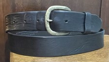 Jason Black Italian Leather Belt Sz 42-43 1-7/16 Wide GoldTone Bkl VGUC Read