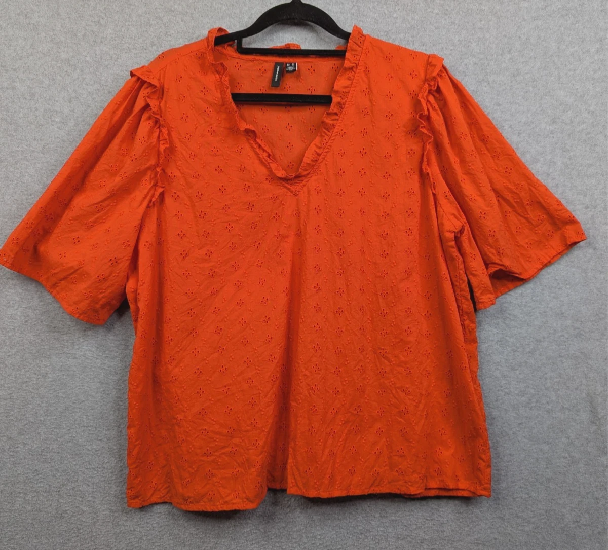 Vero Moda Top Womens US XL Orange Broderie Anglaise Blouse Cotton Event Work