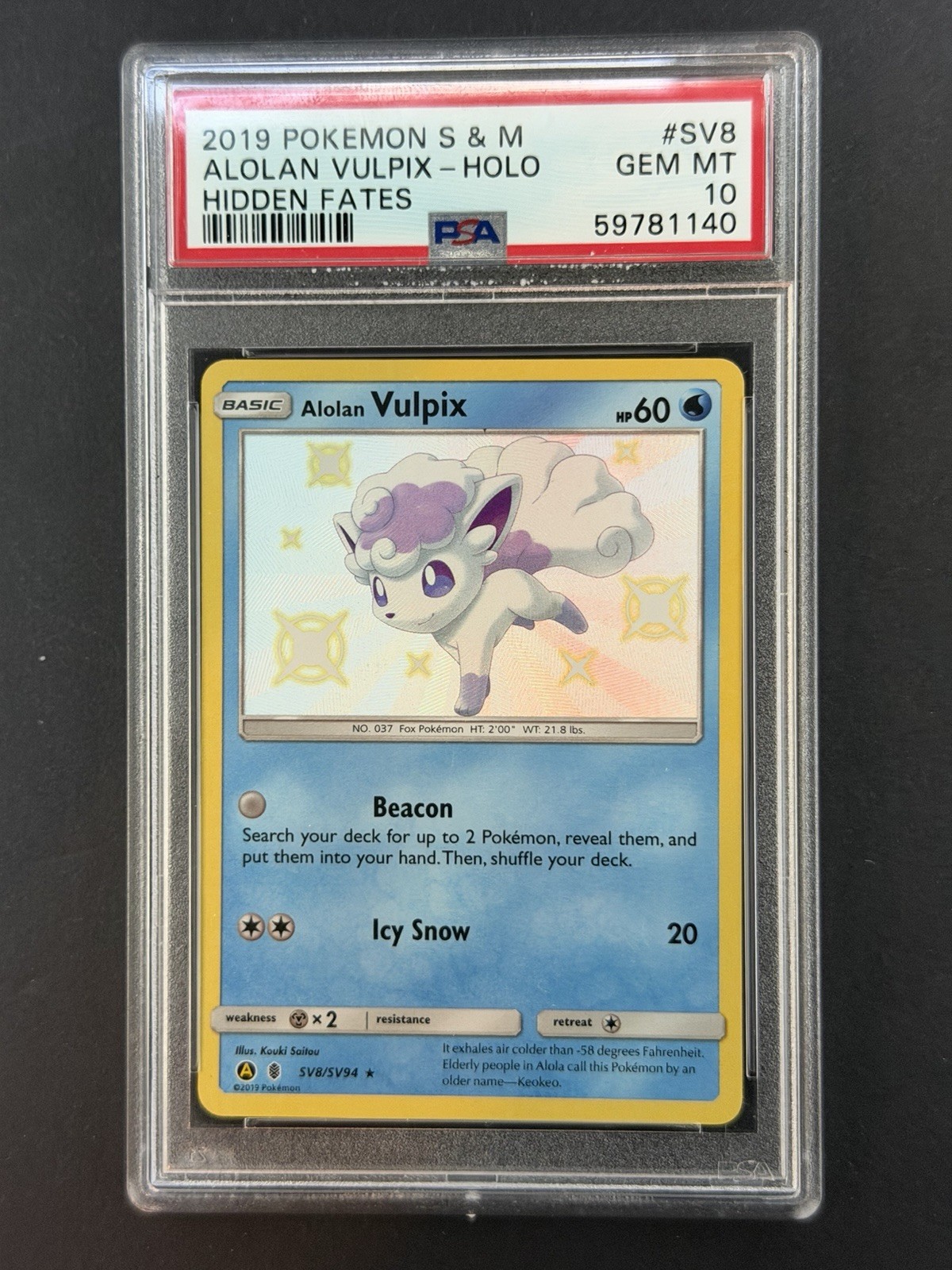 2019 POKEMON SUN & MOON HIDDEN FATES #SV8 ALOLAN VULPIX-HOLO PSA 10