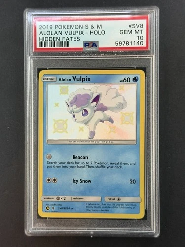 2019 POKEMON SUN & MOON HIDDEN FATES #SV8 ALOLAN VULPIX-HOLO PSA 10