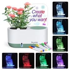 Self-Watering Plant Pot with LED Note Board & 7 Colors Pen Acrylic Message Bo...