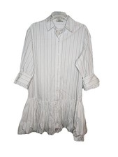 Madewell Bubble-Hem Mini Shirtdress in Pinstripe Poplin Womens Size M Cotton