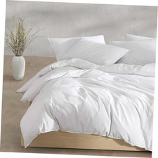 - Duvet Cover Set with Shams, 100 Queen Modern Cotton Washed Percale White