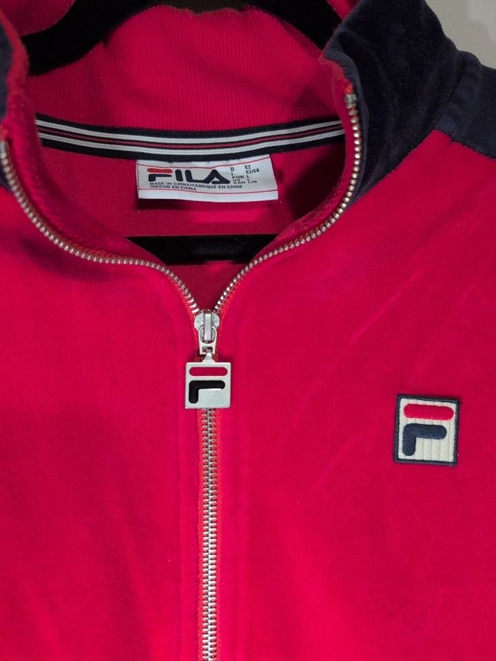 Chaqueta de Pista Fila Italia Azul Marino Rojo Terciopelo Cremallera Completa Y2K Ropa Deportiva Grande (LEER) Foto 3 de 4
