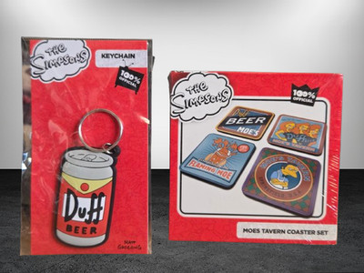 Die Simpsons 2er Set Moes Tavern Untersetzer & Duff Beer Schlüsselanhänger NEU