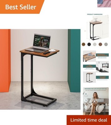 C-Shaped Side Table for Couch - Small Coffee Stand Sofa Tray Desk with Metal ...