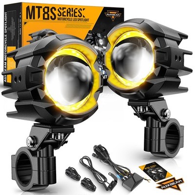 AUXBEAM Motorcycle LED Spotlights Auxiliary Driving Fog Lights Amber DRL Strobe