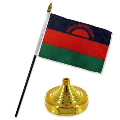 Malawi 4''x6'' Flag Desk Set Table Stick Gold Base