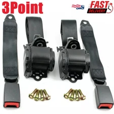 2x Retractable 3 Point Safety Seat Belt Straps Car Vehicle Adjustable Belt Kit/