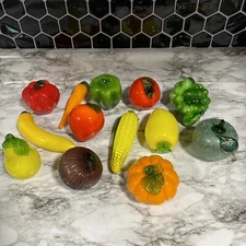Vintage Lot of 12 Murano Style Handblown Art Glass Fruits & Vegetables Realistic