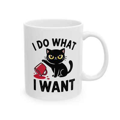 Funny Cat Mug I Do What I Want Black Cat Coffee Cup Cute Gift for Cat Lovers