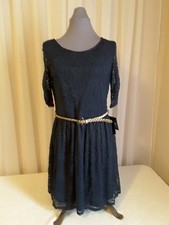 BLUE LACE DRESS Fully Lined Belted BYBY from JCPENNEY Large New W/TAGS