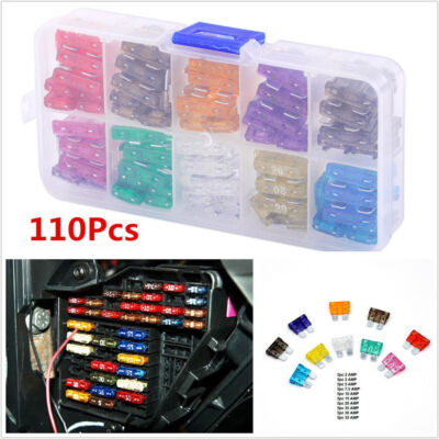 110 Pcs/Set Car 2/3/5/7.5/10/15/20/25/30/35AMP Blade Fuse Universal For Car SUV
