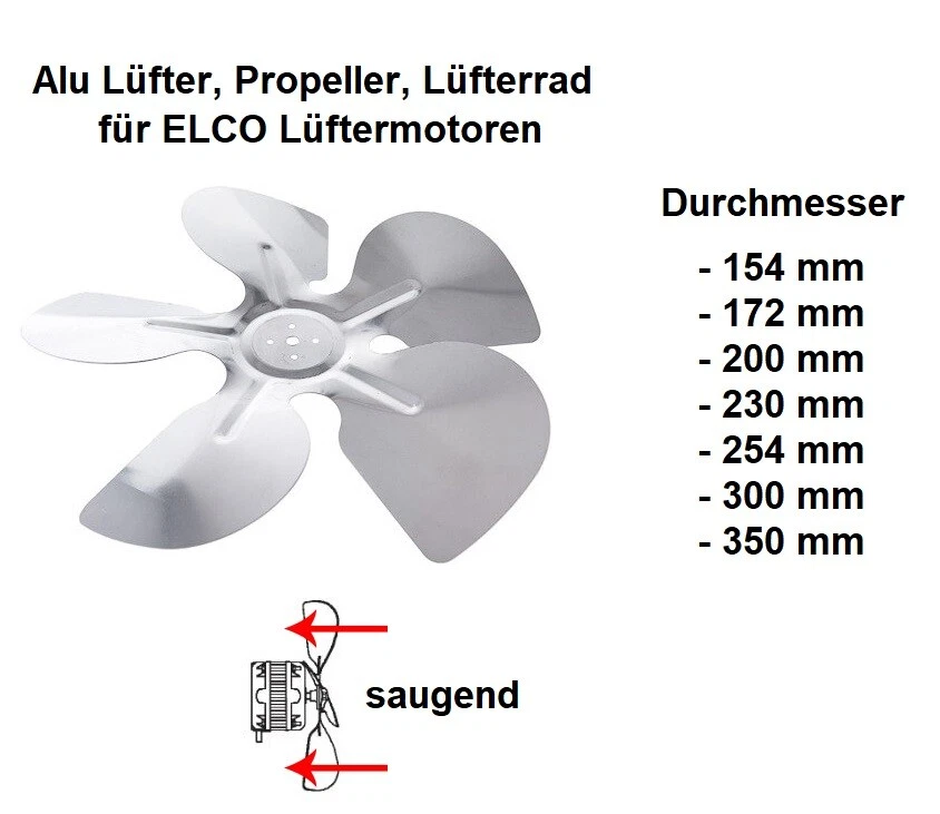 Ventilatore in alluminio, elica, ruota ventola, ventilatore per ventola ELCO - aspirazione