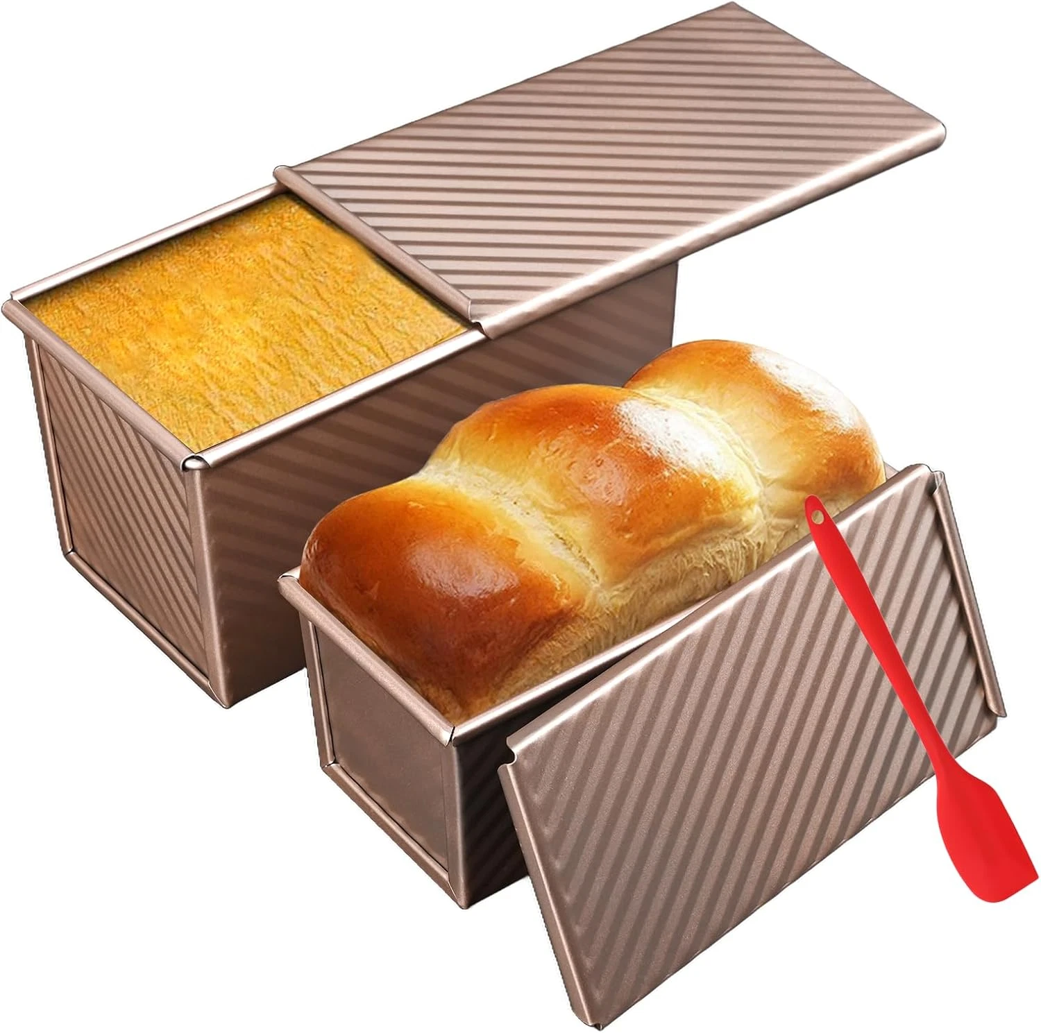 2 Pack Pullman Loaf Pan with Lid, 1 Lb/0.5 Lb Dough Capacity for Homemade Bread