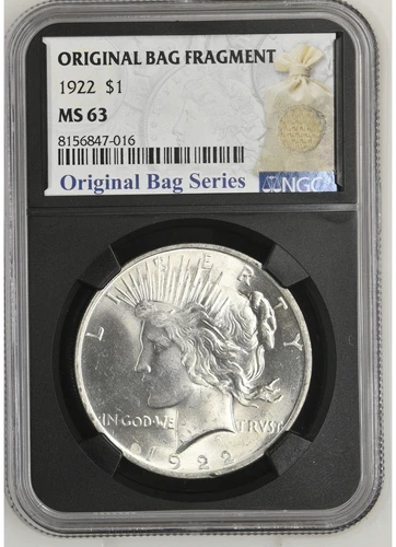 1922 Peace Dollar Original Bag Fragment Label NGC MS63