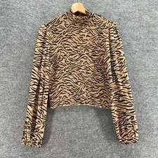 Wild Fable Top Women M Beige Animal Print High Neck Long Sleeve Casual