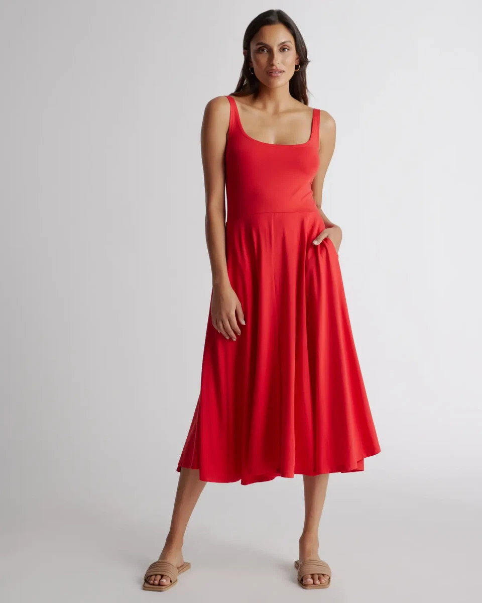 Quince Women’s Red Tencel Jersey Fit & Flare Dress sz M NWT Sleeveless Midi