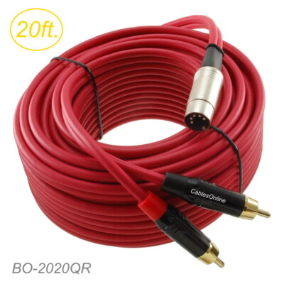 20ft 5-Pin DIN Male to 2-RCA Male Red Audio Cable for Bang & Olufsen System