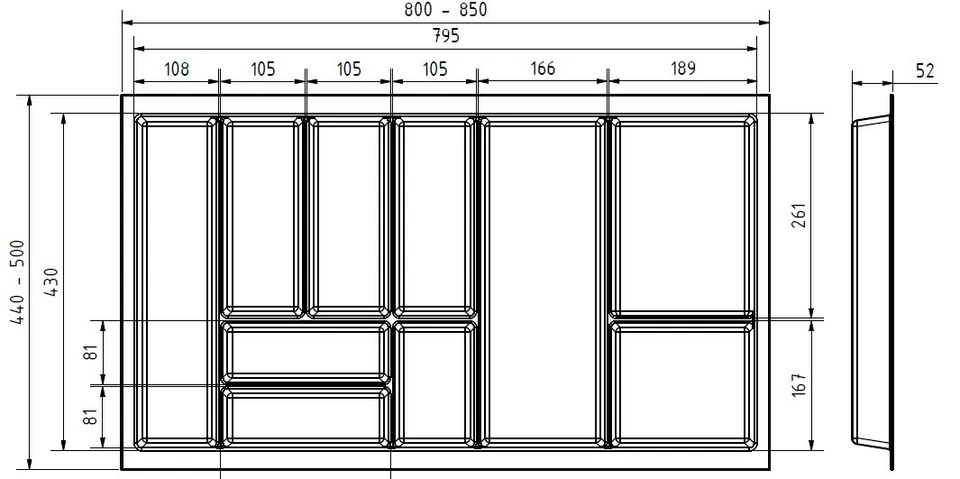 Cutlery insert BAM 90 with 10 compartments (W 80-85 x D 44-50 cm) for 90 drawer - Image 3 of 3