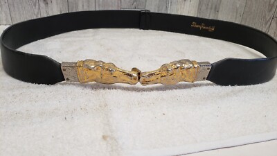 Vtg 1972 Harry Rosenfeld by Florenza Belt Black Leather Gold  display picture 3
