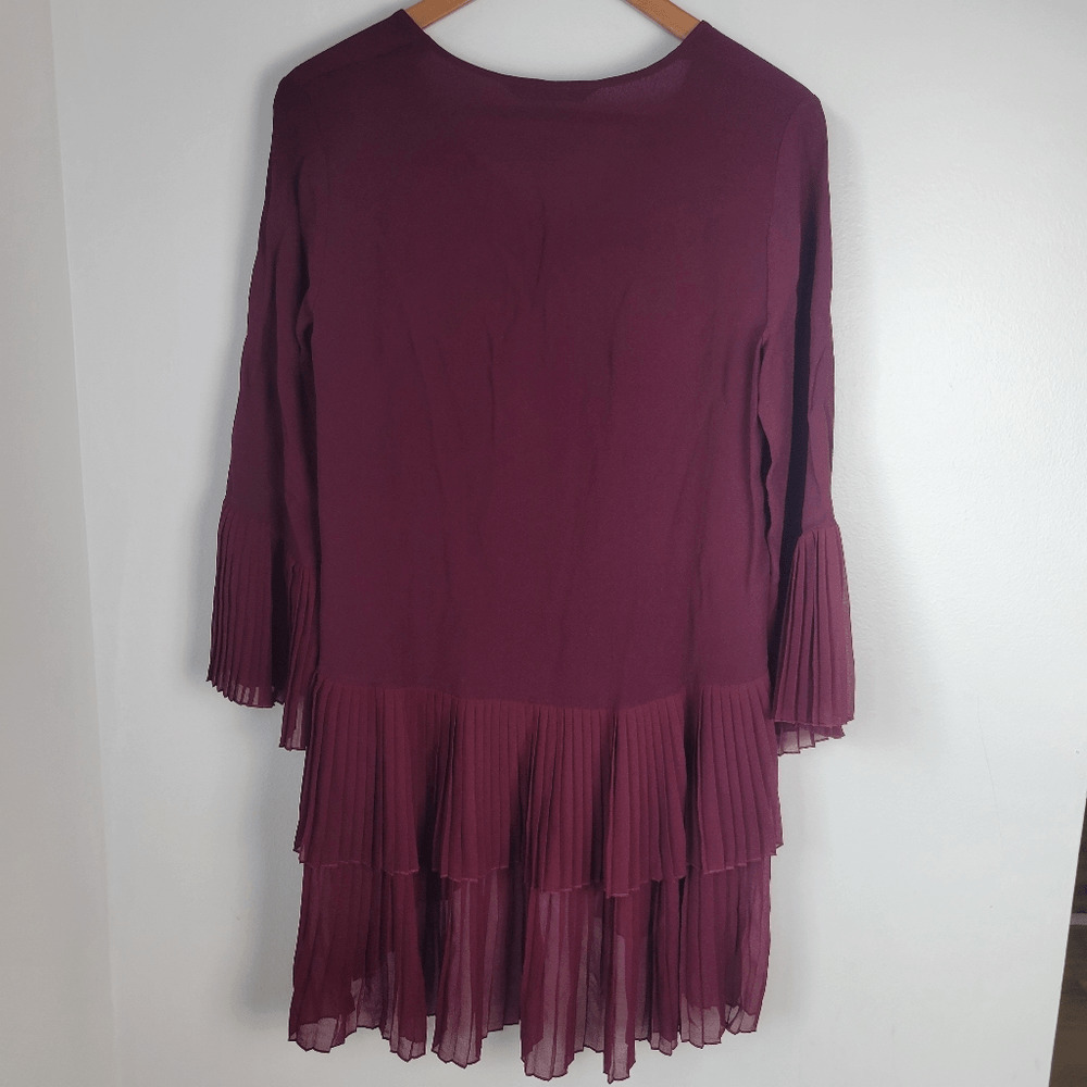 Zara Woman Burgundy Contrasting Pleated Dress Siz… - image 6