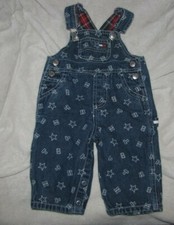 Vintage Tommy Hilfiger Kids Bib Overalls Denim Spell Out 3-6M Baby Logo Flag