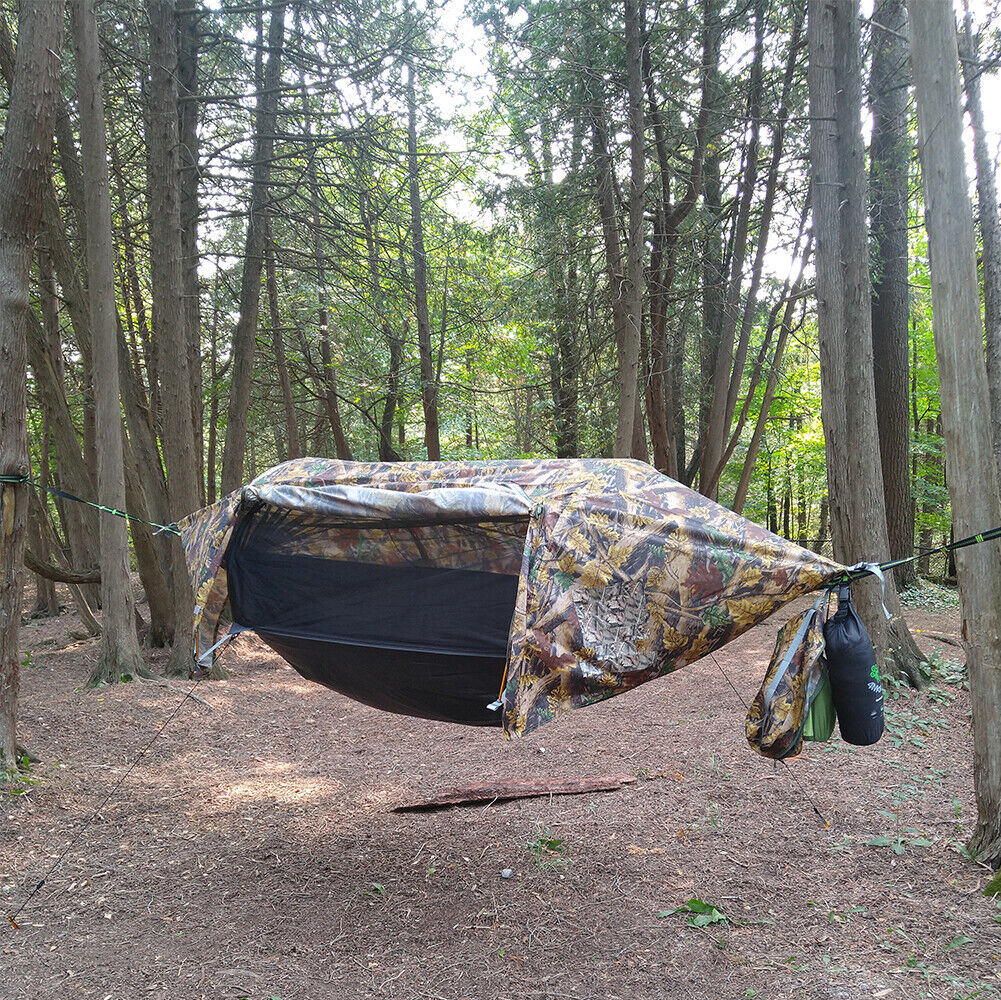 Camping Hängematte mit Moskitonetz und Regenfliege, Camping Schaukel mit  Fliegenzelt, tragbares 2-lagiges Nylon, Gartenschaukel für