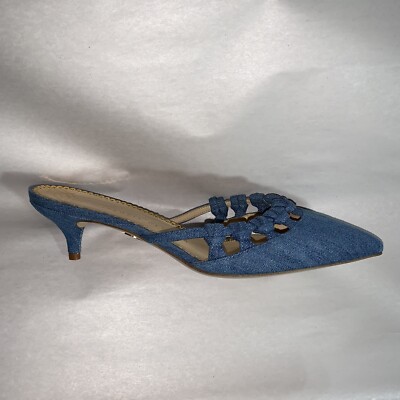 NWOB auth CHARLOTTE OLYMPIA size 38 DENIM Blue KITTEN HEEL mules