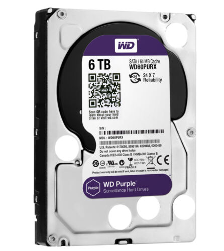 Western Digital 6TB PURPLE Surveillance Hard Drives SATA 6 Gbs 64MB WD60PURX WD - Picture 1 of 1