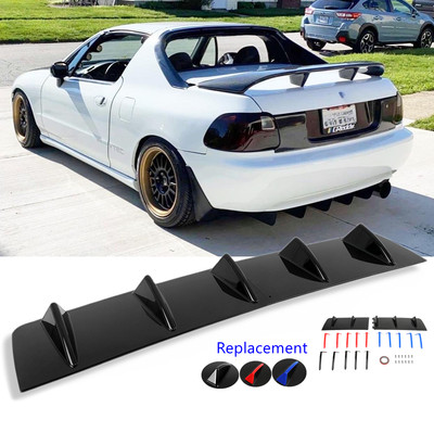 Rear Bumper Diffuser 5 Fins Spoiler Lip Splitter Glossy For Honda Civic Del Sol