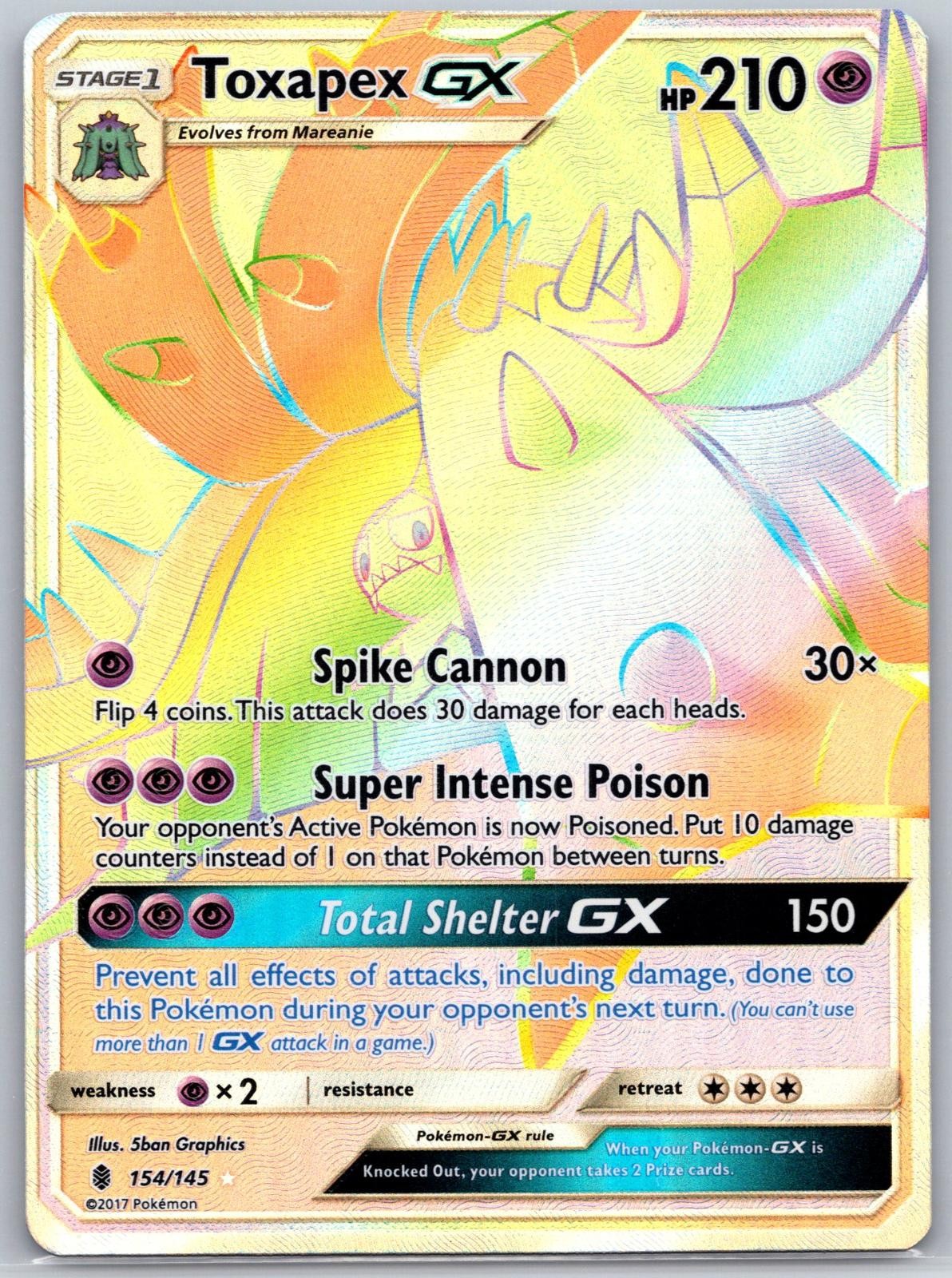 POKEMON GUARDIANS RISING TOXAPEX GX (SECRET) 154/145 SECRET RARE HOLO NM