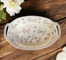 Temptations by Tara 2QT Casserole Dish Old World Taupe Hand Painted Bakeware