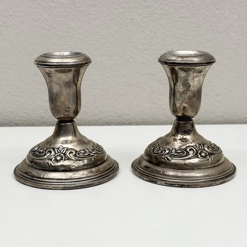 VTG Reed & Barton Sterling Silver Pair Weighted & Reinforced Candlesticks 21S