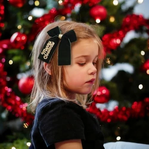4PCS Velvet Hair Bows for Girls Red Green Hair Bow Clips Ponytail Christmas - Image 2 of 4