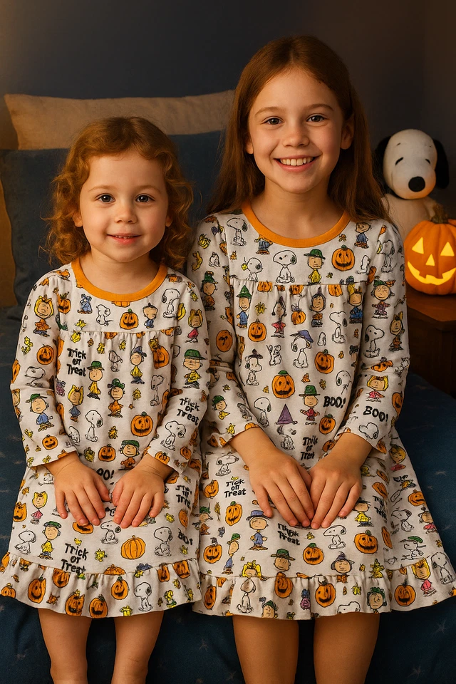 花生万圣节睡衣史努比诡计或治疗睡衣儿童尺寸 2T & 女孩 8 — 第 2/4 张图片