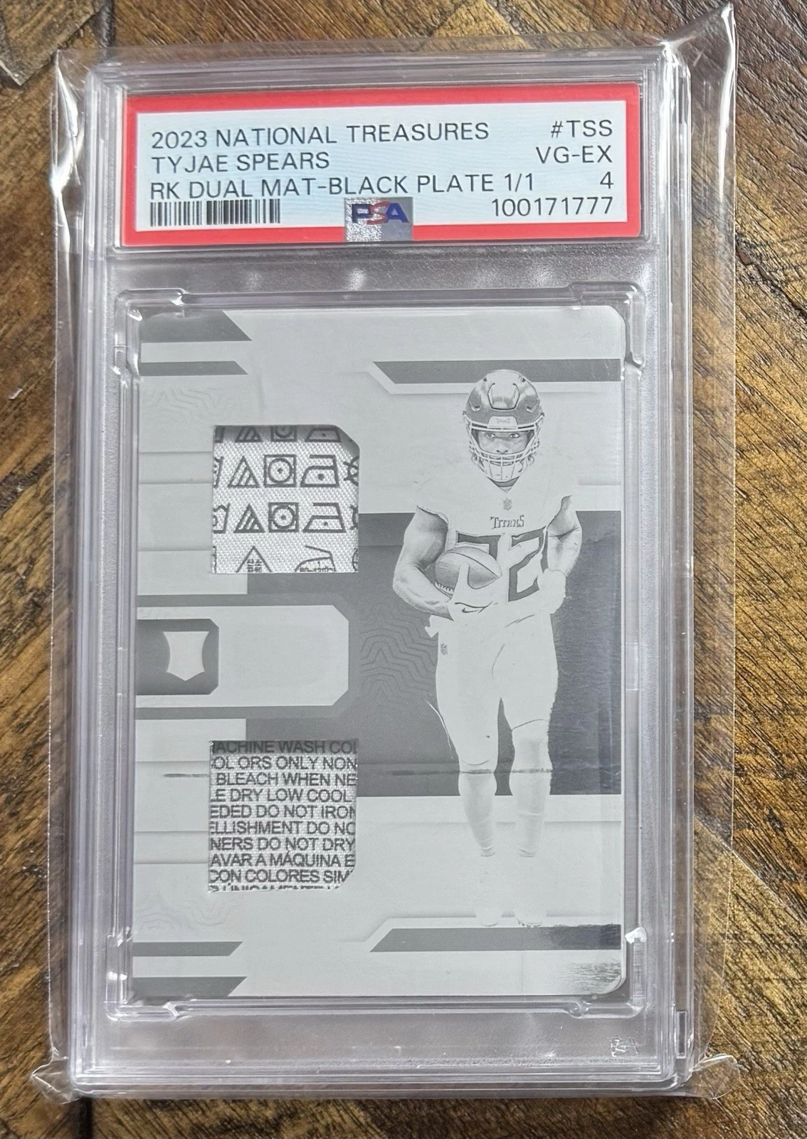 Tyjae Spears Panini National Treasures Rookie Dual Materials #TSS Black Printing Plate 1/1