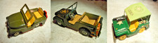 3 VINTAGE USED TIN JEEP TOYS - TWO JAPANESE MADE ,AND ONE ARNOLD MADE