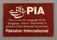 PIA Pakistan International Airlines Karachi Airline Baggage Claim Tag Stub ID
