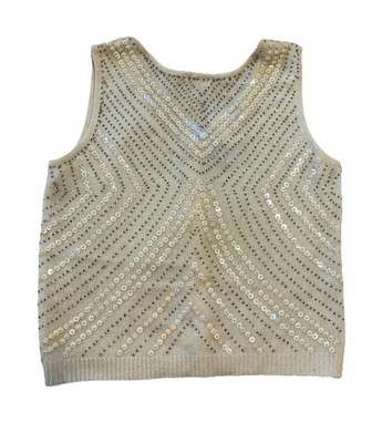 Vintage Sweater Vest Womens Medium LambsWool Grandmacore Deadstock Sequin Beaded