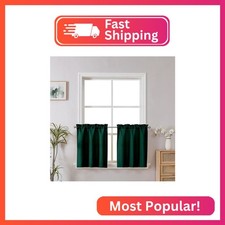Chyhomenyc Christmas 2 Panels Hunter Green Curtains 24 Inch Length, Faux Linen T