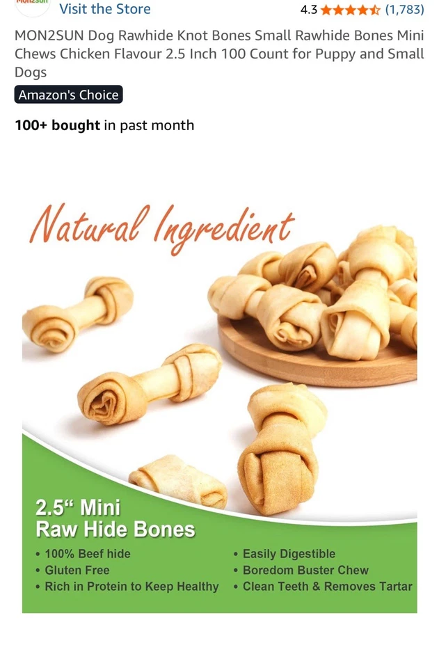 Mon2sun Dog Rawhide Knot Bones Small Rawhide Bone Mini Chews Chicken Flavour 2.5 - Image 4 of 4